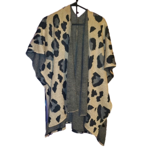 One Size Open Front Cardigan - Grey Tan/Animal Print - Picture 1 of 9